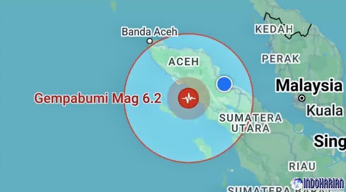 GempaBumi Mag 6.2 Terjadi di Aceh Selatan, Potensi Tsunami Diketahui